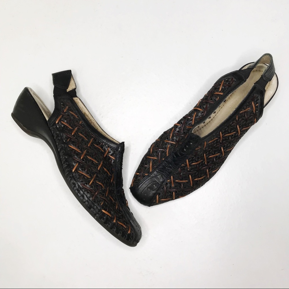 PIKOLINOS Romana Black Woven Low Heel Slingback 39